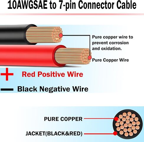 7 Way Trailer Slop إلى 2 Pin Sae Power Supply ، 7 Pin Round RV Trailer Slop to 10 AWG SAE Cable 12V مع محول عكسي لمقطورات شاحنة RV (1.96 قدم) in Kuwait