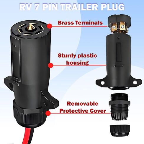 7 Way Trailer Slop إلى 2 Pin Sae Power Supply ، 7 Pin Round RV Trailer Slop to 10 AWG SAE Cable 12V مع محول عكسي لمقطورات شاحنة RV (1.96 قدم) in Kuwait