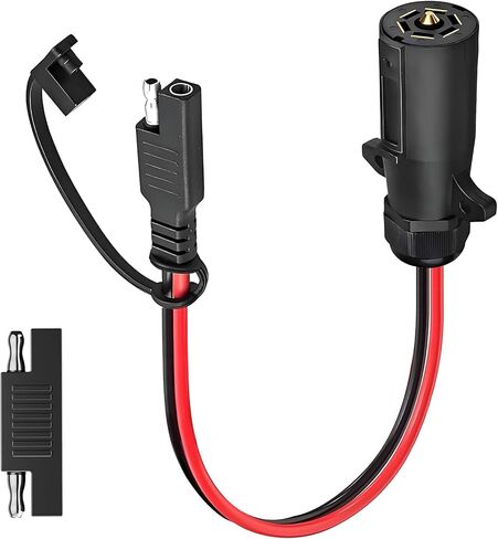 7 Way Trailer Slop إلى 2 Pin Sae Power Supply ، 7 Pin Round RV Trailer Slop to 10 AWG SAE Cable 12V مع محول عكسي لمقطورات شاحنة RV (1.96 قدم) in Kuwait