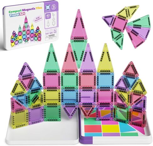 Mini Magnetic Tiles - 26PCS Travel Magnetic Building Set with Storage Iron Box，STEM Educational Toys for Kids Ages 3+ ，Portable Construction Toys for Toddlers, Boys & Girls in Kuwait