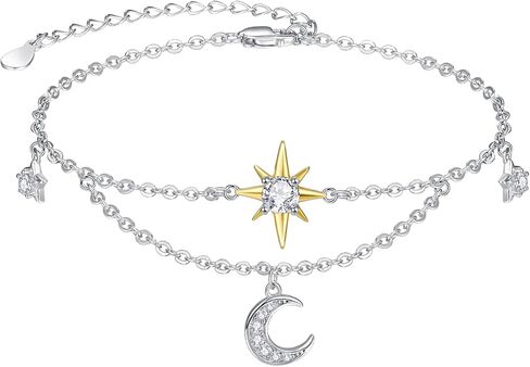 Palpitate Sun Moon Star Anklet Moon و Star Onkle Bracelets Moon Moon Jewelry Hompts chain the expliable the foot bead for women in Kuwait