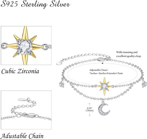 Palpitate Sun Moon Star Anklet Moon و Star Onkle Bracelets Moon Moon Jewelry Hompts chain the expliable the foot bead for women in Kuwait