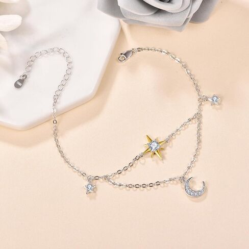 Palpitate Sun Moon Star Anklet Moon و Star Onkle Bracelets Moon Moon Jewelry Hompts chain the expliable the foot bead for women in Kuwait