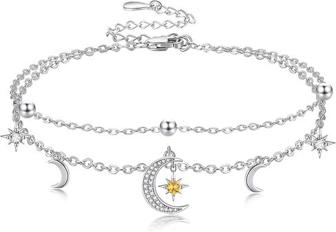 Palpitate Sun Moon Star Anklet Moon و Star Onkle Bracelets Moon Moon Jewelry Hompts chain the expliable the foot bead for women in Kuwait