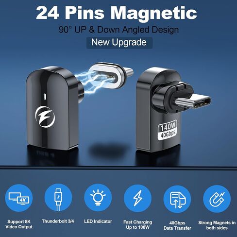 USB C Magnetic Adapter, 2 Pack, 24Pin Straight PD140w USBC 4 40Gbps 8K 60Hz in Kuwait