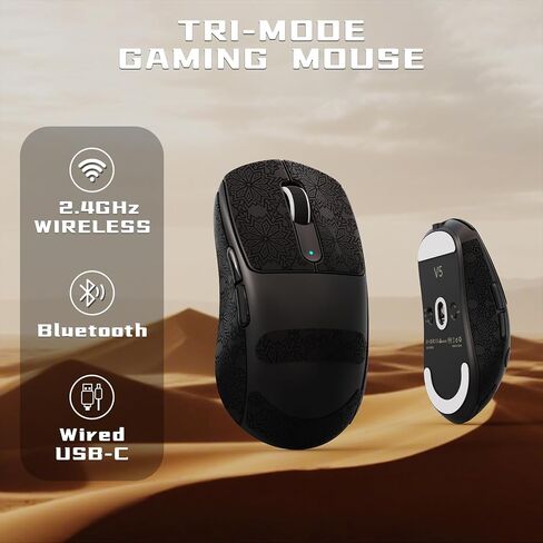 ATTACK SHARK V5 Wireless Gaming Mouse 55g Ultra-Lightweight PAW3950MAX 42K DPI Sensor 8000Hz Polling Rate Tri-Mode-Bluetooth/2.4Ghz/Wired Mice with Coiled Cable for Large Hand-White&Tape in Saudi Arabia