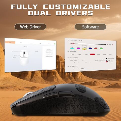 ATTACK SHARK V5 Wireless Gaming Mouse 55g Ultra-Lightweight PAW3950MAX 42K DPI Sensor 8000Hz Polling Rate Tri-Mode-Bluetooth/2.4Ghz/Wired Mice with Coiled Cable for Large Hand-White&Tape in Saudi Arabia