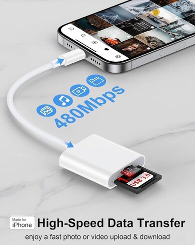 قارئ بطاقة SD 2-in-1 لـ iPhone 17/17Pro/17Pro Max/Air/16 ، قارئ بطاقة ذاكرة الفتحة المزدوجة USB C لـ Samsung Galaxy A17/Z Fold7/S25 ، Canon ، Sony Camera SDXC SDHC ، SD ، MMC ، RS-MMC ، Micro SDX ، Micro SDXC in Saudi Arabia