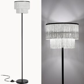 2 Light Gold Boho Floor Lamp with 2-Tier Tassels/Fringe Lampshade,66" Tall Mid Century Standing Bedroom Lamp,Soft Lighting Nursery Floor Lamp for Bedroom Livingroom in Saudi Arabia