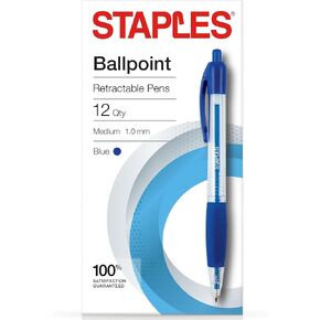 STAPLES Retractable Ballpoint Pens, Medium Point, Blue Ink, Dozen (50794) in Kuwait
