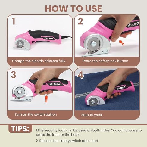 VLOXO Electric Scissors, Cordless Cardboard Cutter Power Box Cutter with Safety Lock, Multi-Cutting Tools for Cardboard, Rechargeable Mini Scissors for Plastic Leather Canvas with Storage Box Orange in Kuwait