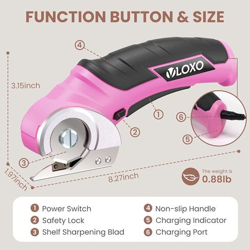 VLOXO Electric Scissors, Cordless Cardboard Cutter Power Box Cutter with Safety Lock, Multi-Cutting Tools for Cardboard, Rechargeable Mini Scissors for Plastic Leather Canvas with Storage Box Orange in Kuwait