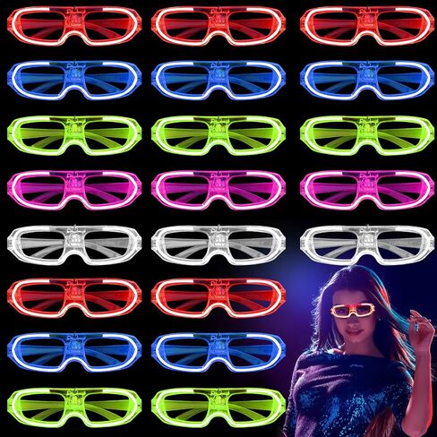 25 PCS LED Glasses Party Favors Light Up Glasses, 5 Neon Colors Flashing Sunglasses, Toy Sticks Glow in The Dark Party Supplies, Accessories for Kids Adult Fit All Size, Birthday Wedding Christmas in Saudi Arabia