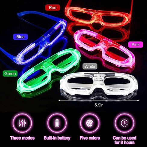 25 PCS LED Glasses Party Favors Light Up Glasses, 5 Neon Colors Flashing Sunglasses, Toy Sticks Glow in The Dark Party Supplies, Accessories for Kids Adult Fit All Size, Birthday Wedding Christmas in Saudi Arabia