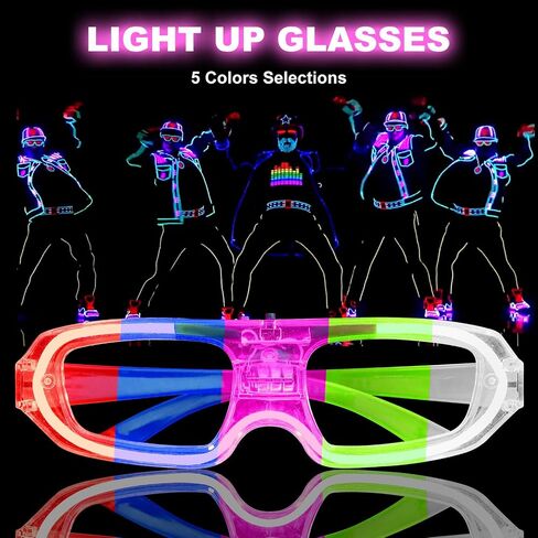 25 PCS LED Glasses Party Favors Light Up Glasses, 5 Neon Colors Flashing Sunglasses, Toy Sticks Glow in The Dark Party Supplies, Accessories for Kids Adult Fit All Size, Birthday Wedding Christmas in Saudi Arabia