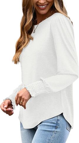 XIEERDUO Blouses for Women Dressy Casual Long Sleeve Shirts Fashion Clothing Puff Sleeve Tunic Tops with Smocked Cuffs in Saudi Arabia