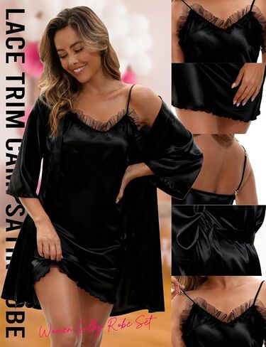 EPLAZA Bride Robe for Wedding Day Set Bridal Robes Satin Robe with Sexy Silk Lingerie for Bachelorette Party Getting Ready in Saudi Arabia