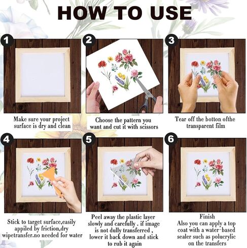 3 Sheets Butterfly Rub on Transfers Waterproof Furniture Transfers Decals Butterfly Flower Rub on Decals Wood DIY Transfer Stickers for Door Cabinet Craft Home Decor 6" x12" in Kuwait