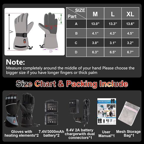 Rechargeable Heated Gloves for Men Women,7.4V Fast Heating Gloves Liners, Hand Warmers Arthritis Gloves, Heater Cold Winter Gloves, Snowmobile Camping Cycling Skiing Hiking Working in Saudi Arabia