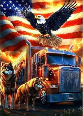 MEIYUDA Independence Day Eagle Diamond Painting Kits, DIY 4th of July Round Diamond Art Kits for Adults, American Flag Full Drill Diamonds Painting Gem Art for Home Wall Decor 12x12in in Saudi Arabia