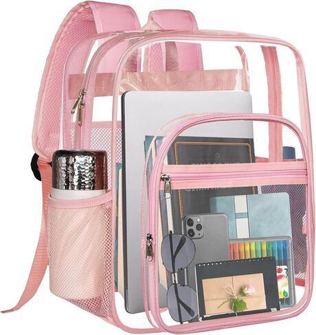 حقيبة ظهر واضحة ، شكل قوي على الظهر ، حقيبة ظهر واضحة ، حقائب ظهر شفافة غير رسمية ، للملعب ، العمل ، السفر (الأزرق) in Kuwait