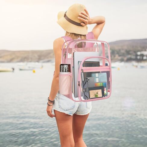 حقيبة ظهر واضحة ، شكل قوي على الظهر ، حقيبة ظهر واضحة ، حقائب ظهر شفافة غير رسمية ، للملعب ، العمل ، السفر (الأزرق) in Kuwait