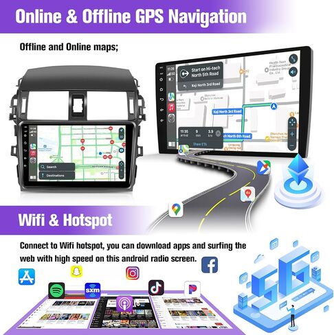 Radio Android Car Radio Toyota Corolla 2009 2010 2012 2013 ، شاشة لمس IPS 9 بوصة لاستريو Corolla مع رابط Carplay Android اللاسلكي ، ودعم Bluetooth/SWC/FM/MIC/Mirror رابط in Kuwait