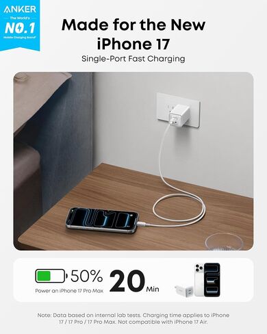 Anker Nano Phone Charger,47W Max 2-Port GaN Fast Charger USB C | Compact Foldable USB C Charger for iPhone 17/17 Pro Max/16 Series, Galaxy, Pixel, and MagSafe Compatible Accessories (White) in Kuwait