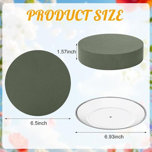 Threlaco 6 Sets Round Floral Foam and Clear Plastic Saucer Plant Drip Tray Floral Flower Dish Green Foam for Artificial Flowers Wedding Home Party Decoration in Saudi Arabia