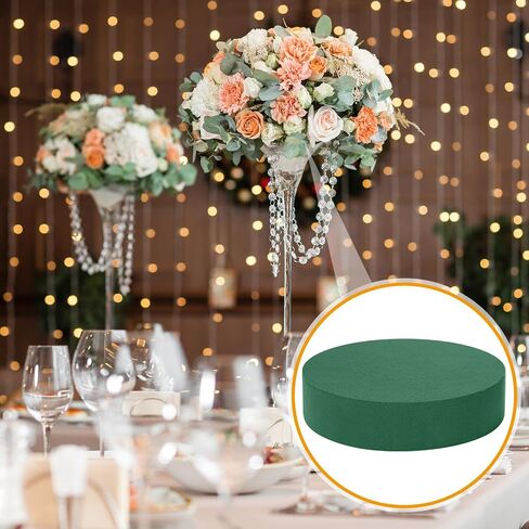 Threlaco 6 Sets Round Floral Foam and Clear Plastic Saucer Plant Drip Tray Floral Flower Dish Green Foam for Artificial Flowers Wedding Home Party Decoration in Saudi Arabia
