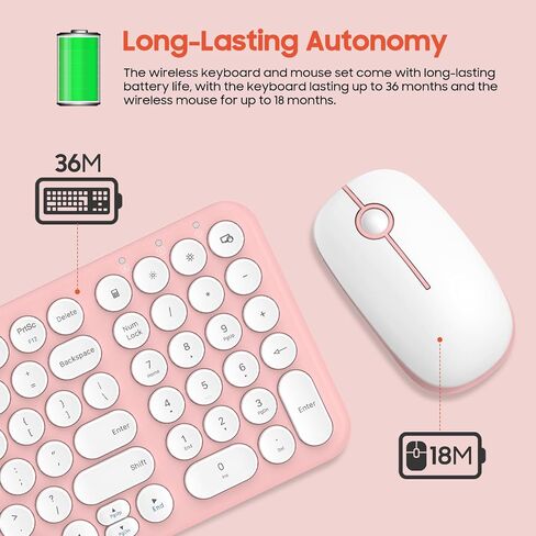 Wireless Keyboard and Mouse Combo,XTREMTEC 2.4GHz Quiet Slim Cute Round Keycap Compact Size Blue Kawaii Cordless Retro Keyboard Mouse Set Home Office Accessories for Mac/Windows (Blue) in Kuwait