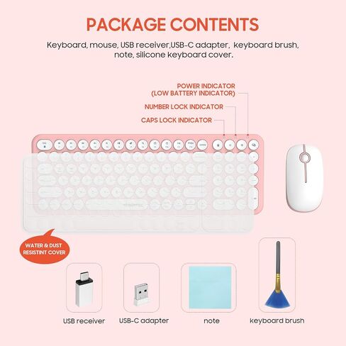 Wireless Keyboard and Mouse Combo,XTREMTEC 2.4GHz Quiet Slim Cute Round Keycap Compact Size Blue Kawaii Cordless Retro Keyboard Mouse Set Home Office Accessories for Mac/Windows (Blue) in Kuwait