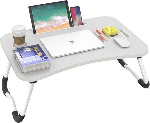 BUYIFY Folding Lap Desk, 23.6 Inch Portable Wood Blue Laptop Bed Desk Lap Desk with Cup Holder, for Working Reading Writing, Eating, Watching Movies for Bed Sofa Couch Floor in Saudi Arabia