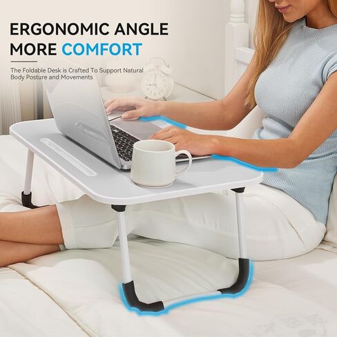 BUYIFY Folding Lap Desk, 23.6 Inch Portable Wood Blue Laptop Bed Desk Lap Desk with Cup Holder, for Working Reading Writing, Eating, Watching Movies for Bed Sofa Couch Floor in Saudi Arabia