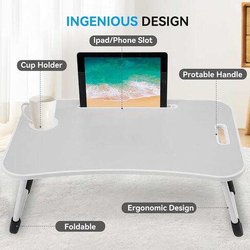 BUYIFY Folding Lap Desk, 23.6 Inch Portable Wood Blue Laptop Bed Desk Lap Desk with Cup Holder, for Working Reading Writing, Eating, Watching Movies for Bed Sofa Couch Floor in Saudi Arabia