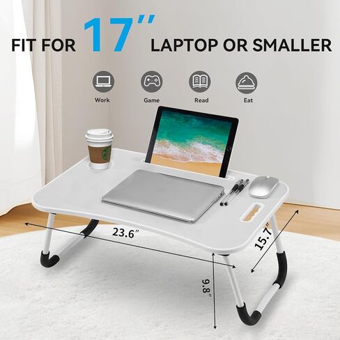 BUYIFY Folding Lap Desk, 23.6 Inch Portable Wood Blue Laptop Bed Desk Lap Desk with Cup Holder, for Working Reading Writing, Eating, Watching Movies for Bed Sofa Couch Floor in Saudi Arabia