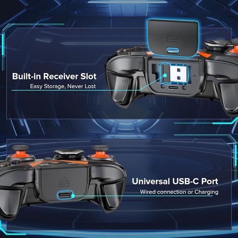 وحدة تحكم الألعاب اللاسلكية للكمبيوتر الشخصي: Wired & 2.4g & Bluetooth Controller مع حركة 6 محاور ، اهتزاز ستيريو 4 موتور ، توربو ، وحدة تحكم Pro ، استخدام PC/NS/Android (لا يوجد Xbox/PS ، وحدات أسود) in Kuwait