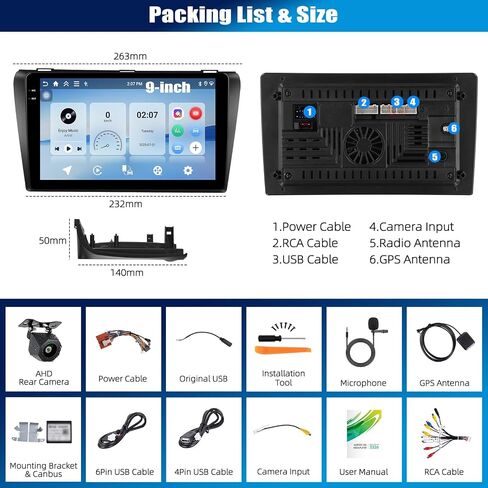 Car Radio Stereo for Mazda 3 2004 2005 2006 2007 2008 2009,2+64G Android 13 Wireless Carplay Android Auto,9 Inch Touchscreen Car Radio GPS WiFi Bluetooth FM/RDS EQ SWC Dual USB/AUX-in Backup Camera in Saudi Arabia