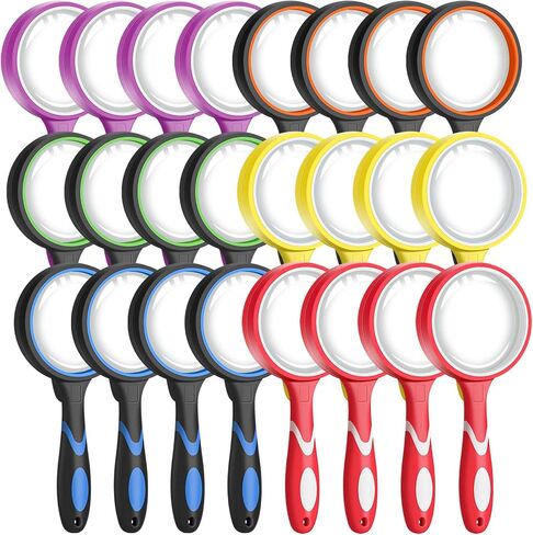 Leffis 8 Pack Magnifying Glass, 50mm 10X Glasses Lens Reading Magnifier for Kids and Seniors, Non-Slip Handheld Magnifying Glass for Close Work, Nature Exploration in Saudi Arabia