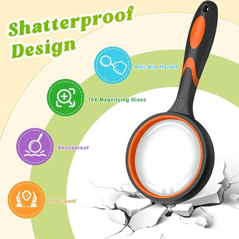 Leffis 8 Pack Magnifying Glass, 50mm 10X Glasses Lens Reading Magnifier for Kids and Seniors, Non-Slip Handheld Magnifying Glass for Close Work, Nature Exploration in Saudi Arabia