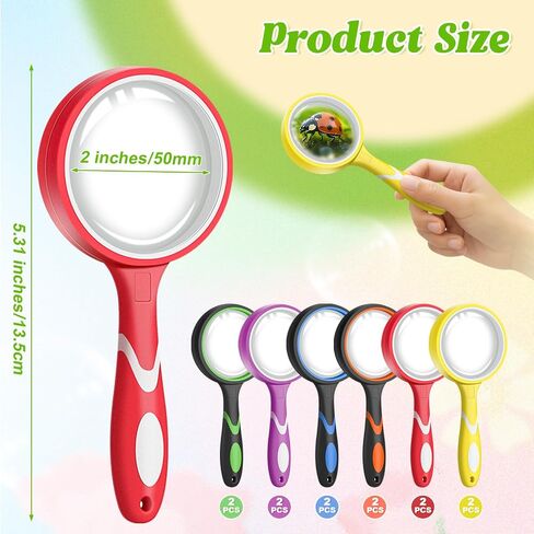 Leffis 8 Pack Magnifying Glass, 50mm 10X Glasses Lens Reading Magnifier for Kids and Seniors, Non-Slip Handheld Magnifying Glass for Close Work, Nature Exploration in Saudi Arabia