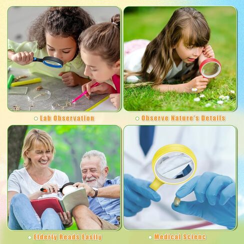 Leffis 8 Pack Magnifying Glass, 50mm 10X Glasses Lens Reading Magnifier for Kids and Seniors, Non-Slip Handheld Magnifying Glass for Close Work, Nature Exploration in Saudi Arabia