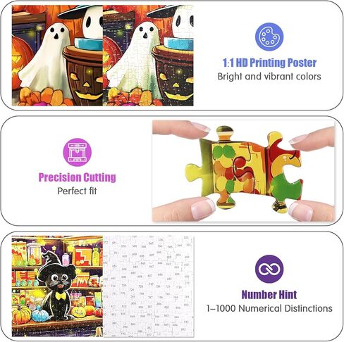 1000 قطعة ألغاز يونيكورن ملون للبالغين - لغز بانوراما صعبة وصعبة ، تصميم فسيفساء ملون مثالي لليالي لعبة العائلة in Kuwait