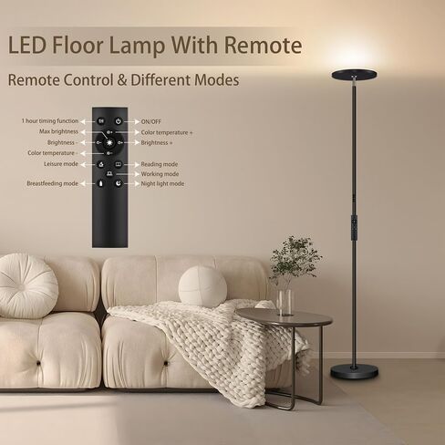 Floor Lamp for Bedroom,Stepless Dimmable Standing Lamp, 3000-6000K,Rotatable Reading Light with Touch and Remote Control, Modern LED Floor Lamps for Living Room Office in Saudi Arabia