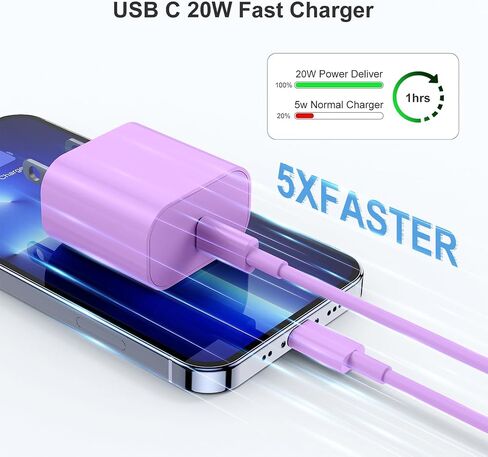 iPhone Fast Charger, USB C Wall Charger Block Plug and 10ft Type C to Lightning Charging Cable Cord Long,PD 20W Cube Brick Box Adapter for Apple iPhone 14 Pro Max/14 Plus/14/13/12 Mini/11/XS Max/XR/X in Saudi Arabia