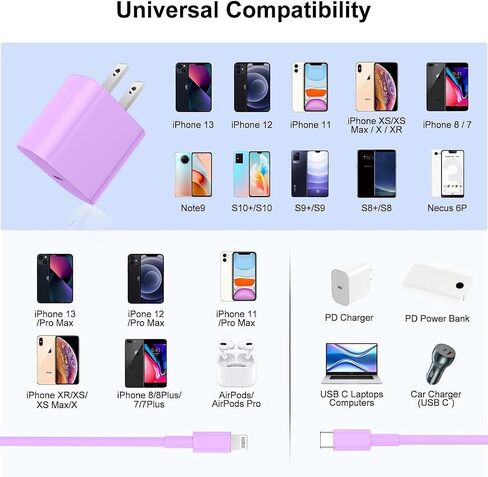 iPhone Fast Charger, USB C Wall Charger Block Plug and 10ft Type C to Lightning Charging Cable Cord Long,PD 20W Cube Brick Box Adapter for Apple iPhone 14 Pro Max/14 Plus/14/13/12 Mini/11/XS Max/XR/X in Saudi Arabia