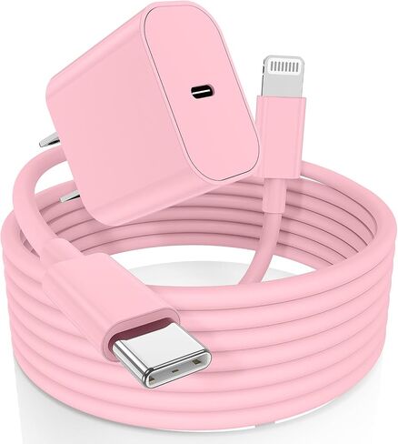 شاحن iPhone سريع، قابس كتلة شاحن حائط USB C وسلك كابل شحن بطول 10 أقدام من النوع C إلى Lightning، محول صندوق مكعبات PD 20 وات لهاتف Apple iPhone 14 Pro Max/14 Plus/14/13/12 Mini/11/XS Max/XR /X in Kuwait