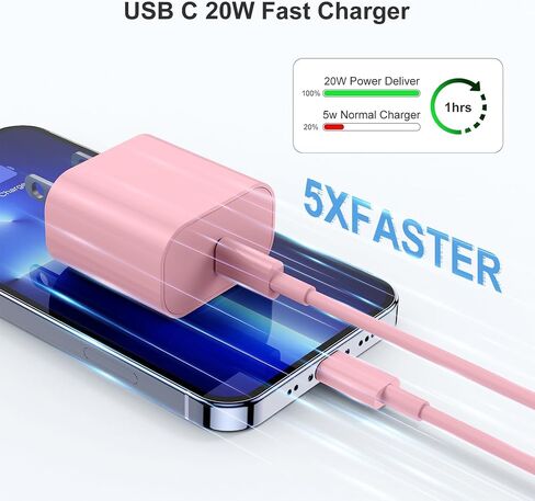 شاحن iPhone سريع، قابس كتلة شاحن حائط USB C وسلك كابل شحن بطول 10 أقدام من النوع C إلى Lightning، محول صندوق مكعبات PD 20 وات لهاتف Apple iPhone 14 Pro Max/14 Plus/14/13/12 Mini/11/XS Max/XR /X in Kuwait