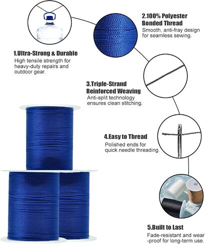 Extra Strong Upholstery Thread Repair Sewing Kit,Polyester Thread for Sewing with 7 Size Sewing Needles for Furniture,Leather&Canvas Stitching,70m/Spool,White,Black,Brown in Saudi Arabia