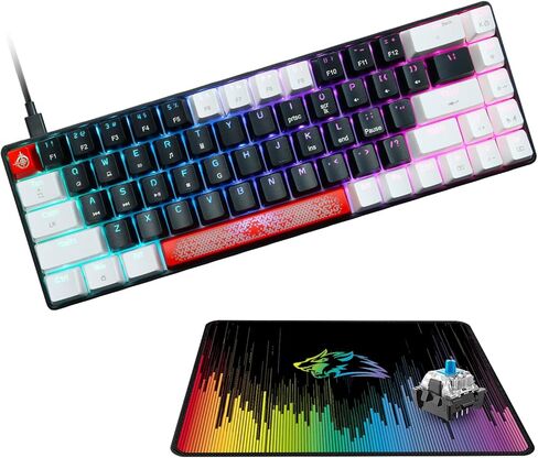 لوحة مفاتيح ميكانيكية سلكية 60% من FELICON، لوحة مفاتيح ألعاب صغيرة مدمجة بإضاءة خلفية RGB 68 مفتاحًا، جميع المفاتيح مضادة للشبح، لوحة ماوس ملونة مقاومة للماء من النوع C لأجهزة الكمبيوتر المحمول التي تعمل بنظام Windows وأجهزة الكمبيوتر المحمول Mac (مفتاح  in Saudi Arabia